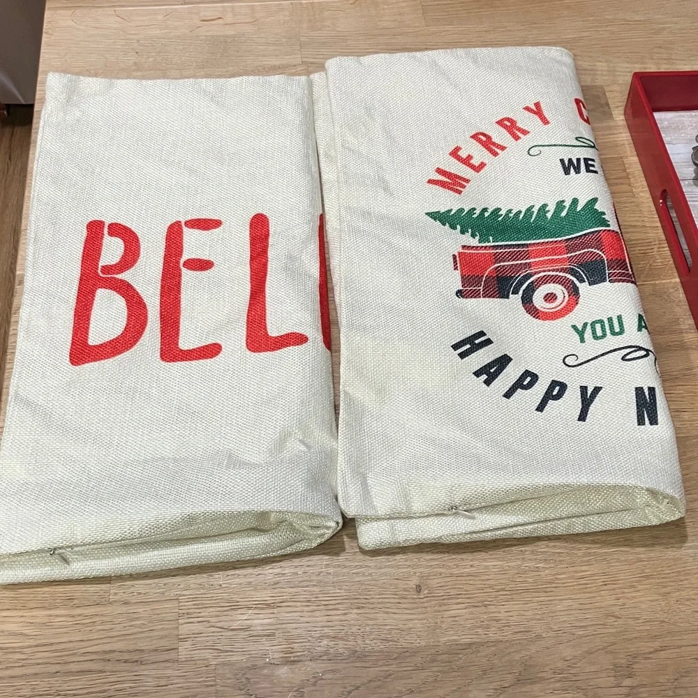 2 Set Festive Holiday Pillow Covers - Red and Green